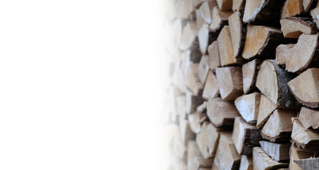 Stack of fire wood with white gradient background