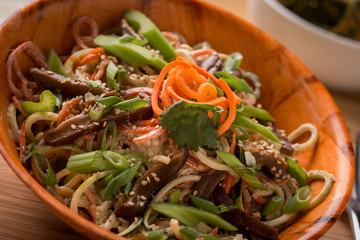 Raw Kelp Noodles with carrots, celery, and green onions