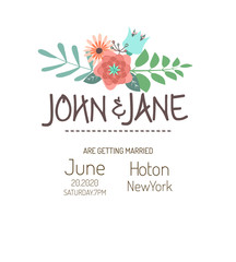 Minimal Romantic Wedding Invitation Card with Floral Design