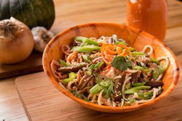 Raw Kelp Noodles with carrots, celery, and green onions
