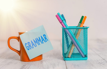Word writing text Grammar. Business photo showcasing whole system and structure of a language or of...