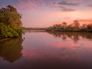 Beautiful Panoramic River Dawn with Reflections