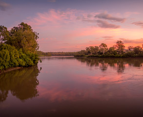Fototapeta na wymiar Beautiful Panoramic River Dawn with Reflections