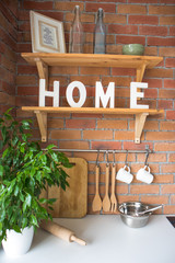 close up of beautiful cosy modern kitchen interior,kitchenware, home style, 