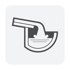 Halfline style gutter vector icon. Also call rain gutter or eavestrough. Include rainwater pour from roof. That is water discharge and drainage system to protect exterior wall of building from damage.