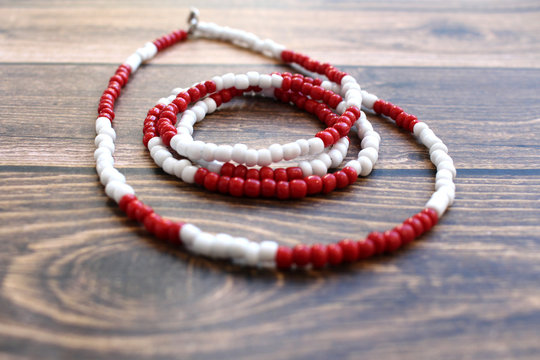 Red White African Waist Beads