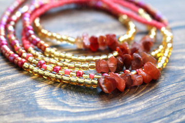 Pink Gold Red Agate Waist Beads