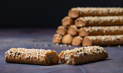 cookies with sesame, snack food on top