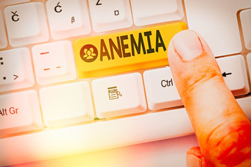 Word writing text Anemia. Business photo showcasing condition where there deficiency of red cells...