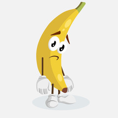 Banana Logo mascot sad pose and background with flat design style for your logo or mascot branding.