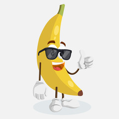 Banana logo mascot thumb poseand background with flat design style for your logo or mascot branding.