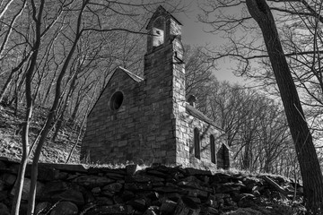 Abandoned church in the woods