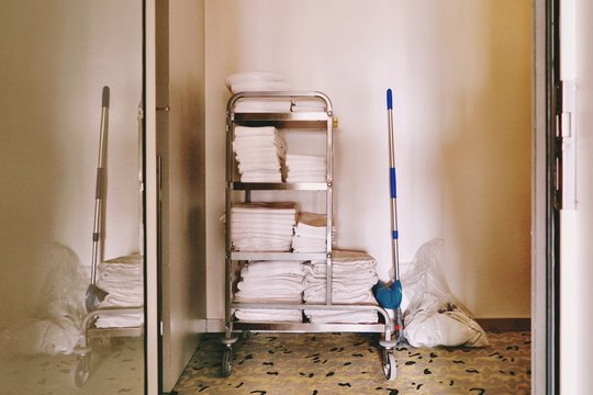 Towels On Trolley In Hotel