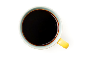 Black coffee cup top view isolated on white background. With clipping path
