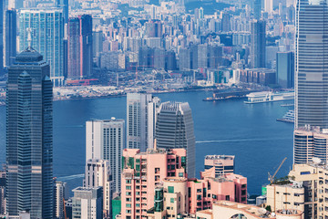 Fototapeta premium View of the Central District and Kowloon. Hong Kong.