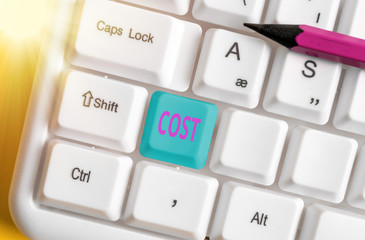 Word writing text Cost. Business photo showcasing The amount that usualy paid for a item you buy or...