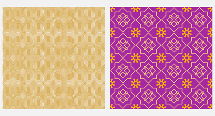 Gold and purple seamless pattern. Wallpaper design texture. Vector background.