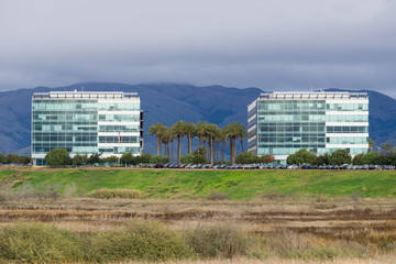 Modern office buildings on the shoreline of San Francisco bay, San Jose, California