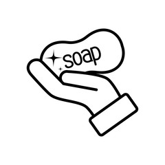 hand with soap bar icon, line style