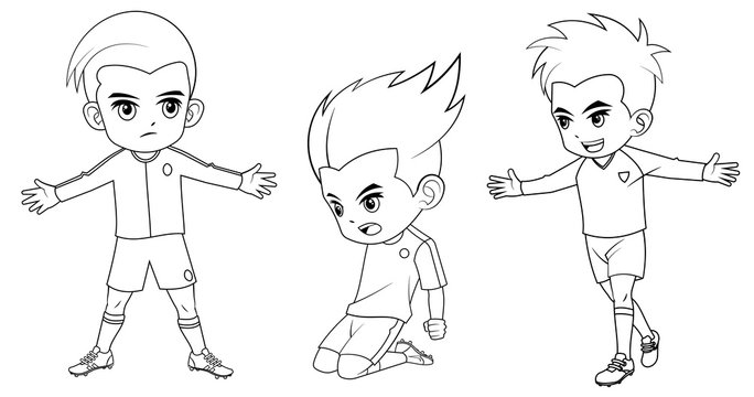 Collection of cartoon football boy used for coloring book 