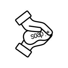 hands with soap bar icon, line style