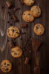 chocolate chip cookies on wooden table