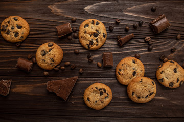 chocolate chip cookies on wooden table