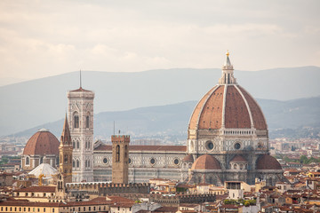 Fototapeta na wymiar Cityscape of the city of Florence, Italy, with focus on the city's cathedral.