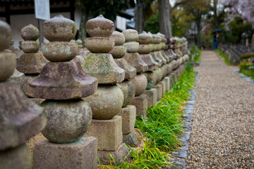 Stone pillars near a Japanese temple