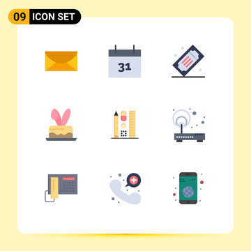 Universal Icon Symbols Group Of 9 Modern Flat Colors Of Scale, Holiday, Movie Raffle, Easter, Cack