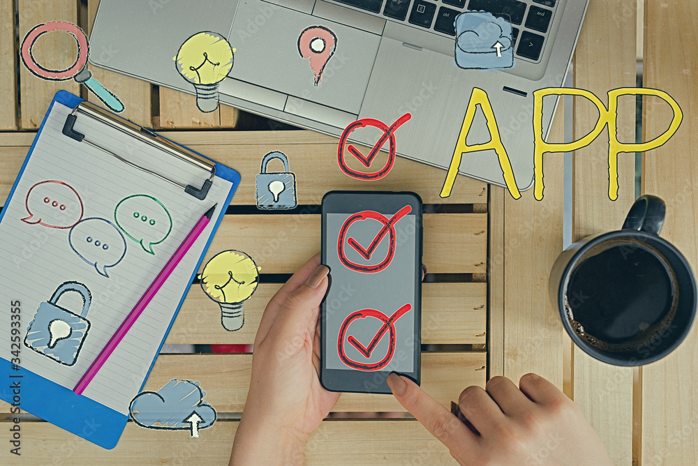 Aufkleber Conceptual hand writing showing App. Concept meaning Computer program Download software by a user to a mobile device