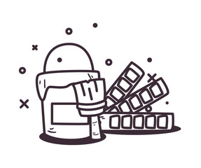 Paint bucket brush and colors palette vector design