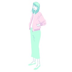 スタイリッシュな若い女性（全身、春、秋、冬）