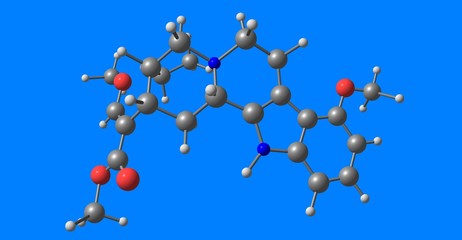 Mitragynine molecular structure isolated on blue