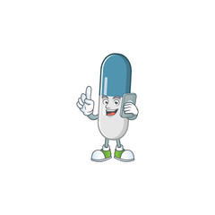 Cartoon design concept of vitamin pills talking on phone