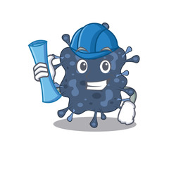 Cartoon character of bacteria neisseria brainy Architect with blue prints and blue helmet