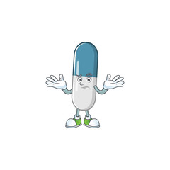 An image of vitamin pills in grinning mascot cartoon style