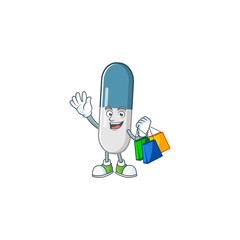 cartoon character concept of rich vitamin pills with shopping bags