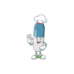 Vitamin pills cartoon design style proudly wearing white chef hat