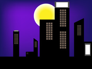 Illustration vector of full moon night of high building city and space for write wording