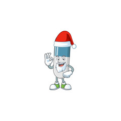 Friendly vitamin pills Santa cartoon character design with ok finger