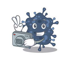Bacteria neisseria mascot design as a professional photographer working with camera