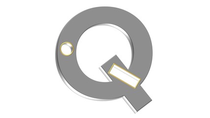 GRAY 3D ENGLISH ALPHABET WITH GOLDEN FRAME ON HOLES : Q