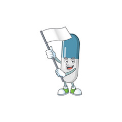 Cute cartoon character of vitamin pills holding white flag