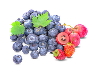 Blueberry grapes and strawberries isolated on white background