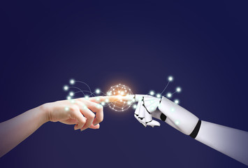 Artificial intelligence robot technology Human hands and robot hands