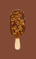 chocolate outer popsicle with melon seeds on brown background