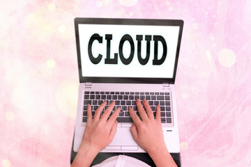 Writing note showing Cloud. Business concept for anything that involves delivering hosted services over the Internet