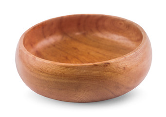 Empty wooden bowl isolated on white background
