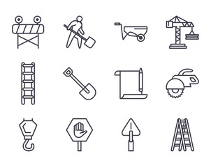 Construction line style icon set vector design